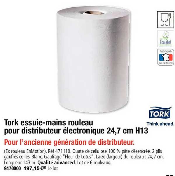 tork essuie-mains rouleau pour distributeur électronique 24,7 cm h13