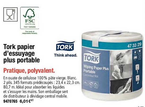 tork papier d'essuyage plus portable