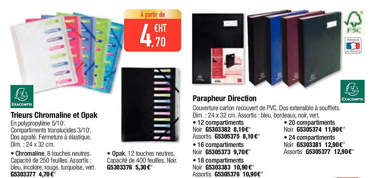 trieurs chromaline et opak exacompta, parapheur direction exacompta