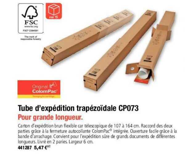 tube d'expédition trapézoïdale cp073 original colompac