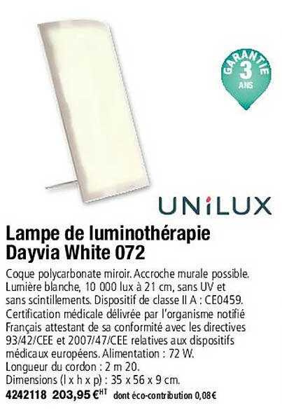 unilux lampe de luminothérapie dayvia white 072