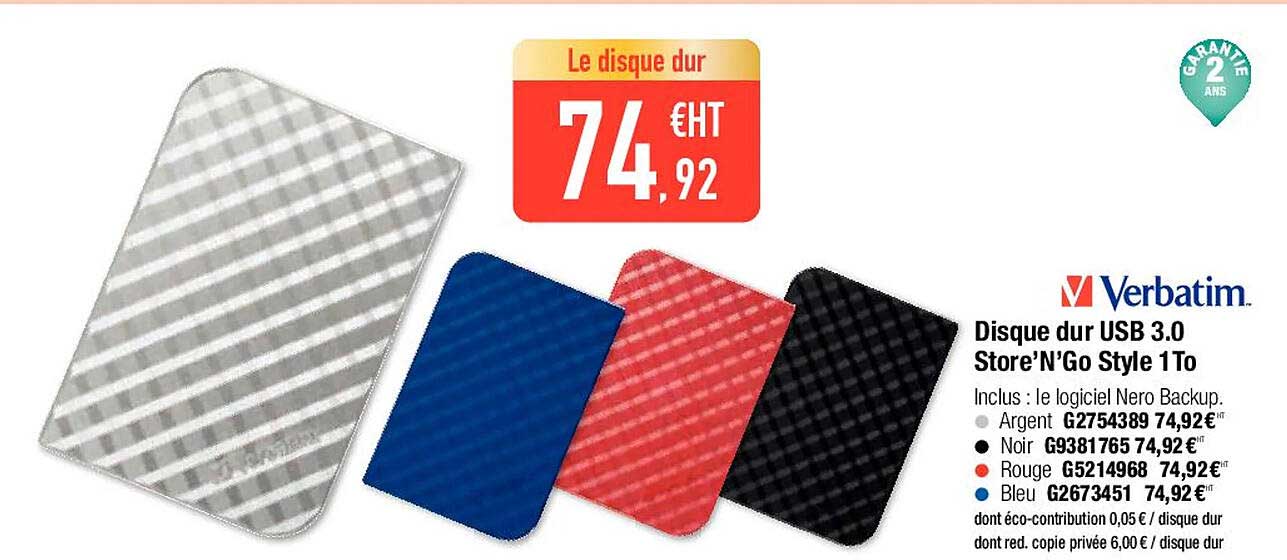 verbatim disque dur usb 3.0 store'n'go style 1to