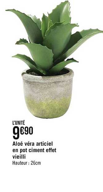 aloé véra artificiel en pot ciment effet vieilli