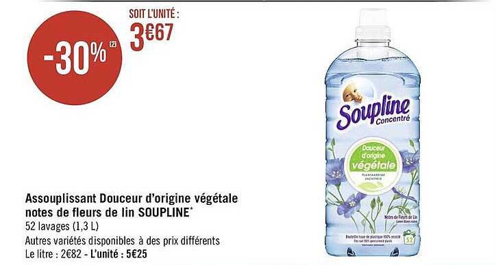 assouplissant douceur d'origine végétale notes de fleurs de lin soupline