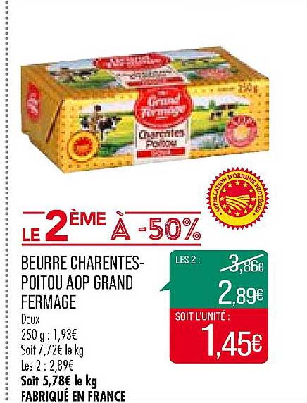 beurre charentes-poitou aop grand fermage