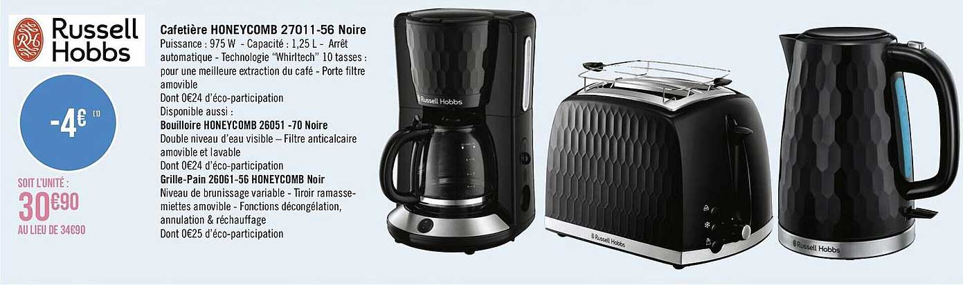 cafetière honeycomb 27011 -56 noir russell hobbs