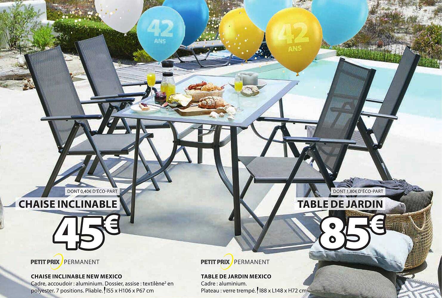 Chaise Inclinable New Mexico, Table Jardin Mexico