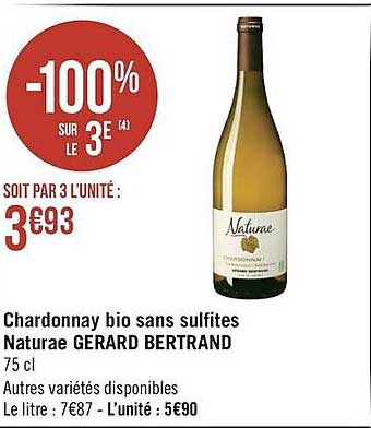 chardonnay bio sans sulfites naturae gerard bertrand