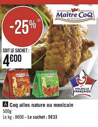 coq ailes nature ou mexicain maître coq