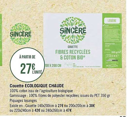 Couette écologique Chaude Sincère