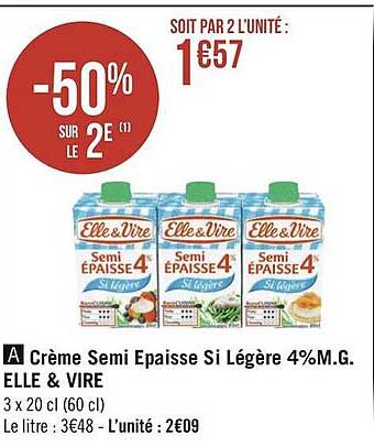 crème semi épaisse si légère 4% m.g. elle & vire