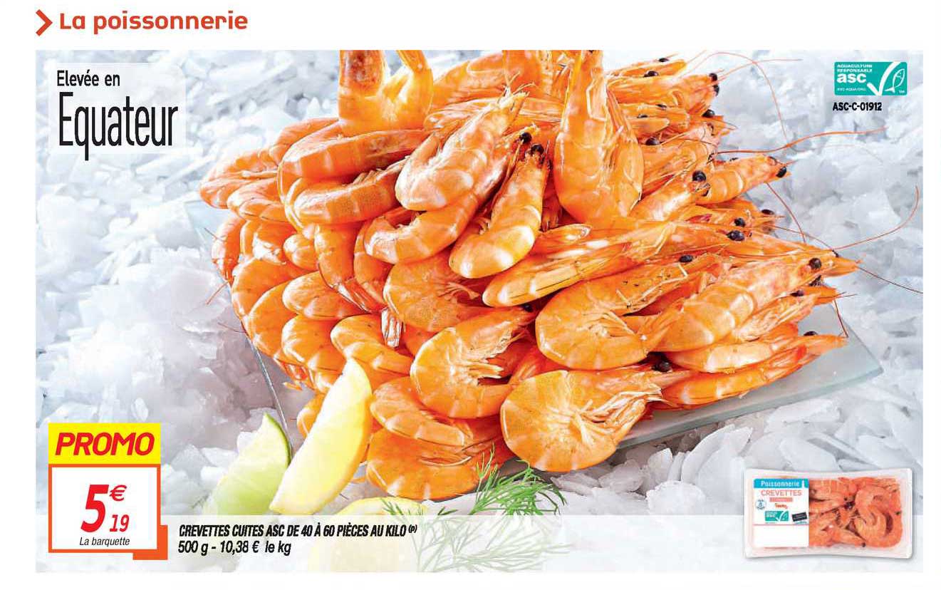 crevettes cuites asc de 40 à 60 pièces au kilo