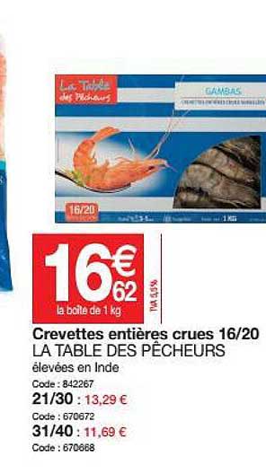 crevettes entières crues 16-20 la table des pêcheurs