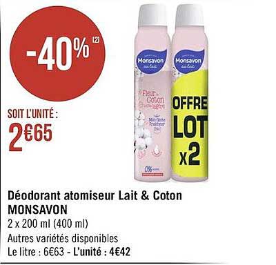 Déodorant Atomiseur Lait & Coton Monsavon
