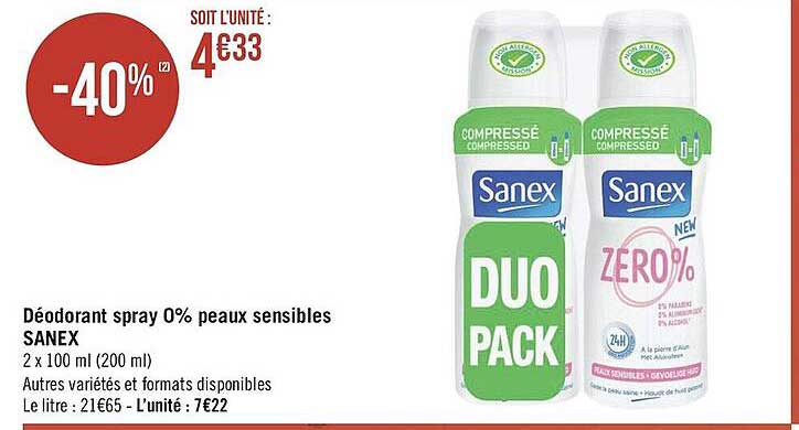 déodorant spray 0% peaux sensibles sanex