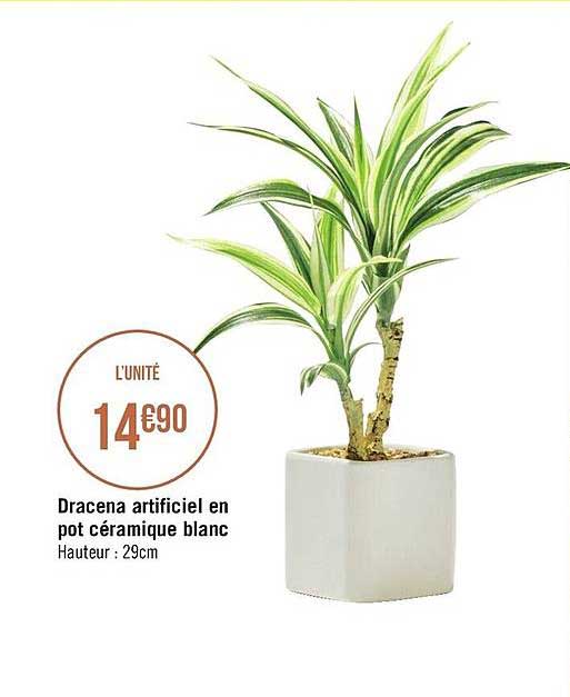 dracena artificiel en pot céramique blanc
