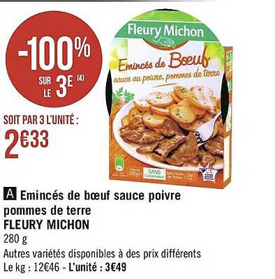 emincés de boeuf sauce poivre pommes de terre fleury michon