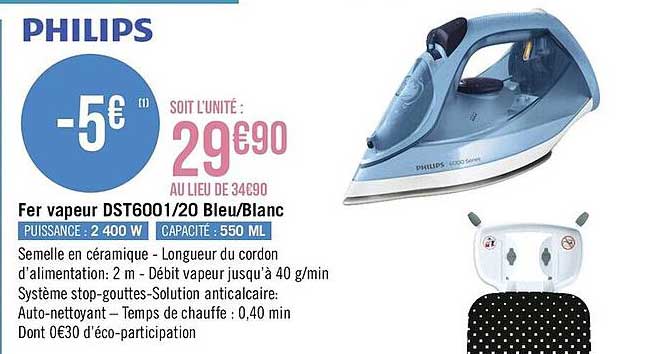 fer vapeur dst6001-20 bleu-blanc philips