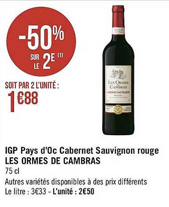igp pays d'oc cabernet sauvignon rouge les ormes de cambras