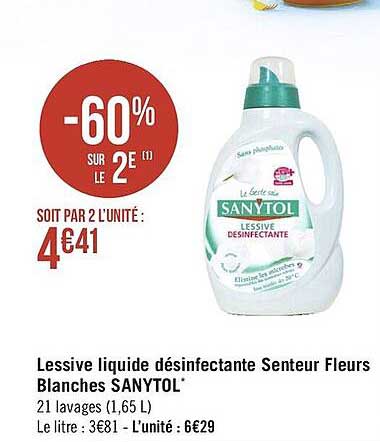 lessive liquide désinfectante senteur fleurs blanches sanytol