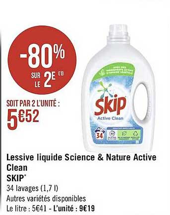 lessive liquide science & nature active clean skip