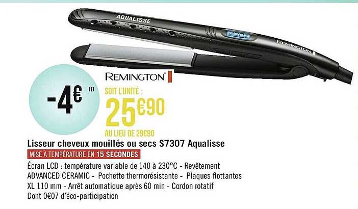 lisseur cheveux mouillés ou sec s7307 aqualisse remington