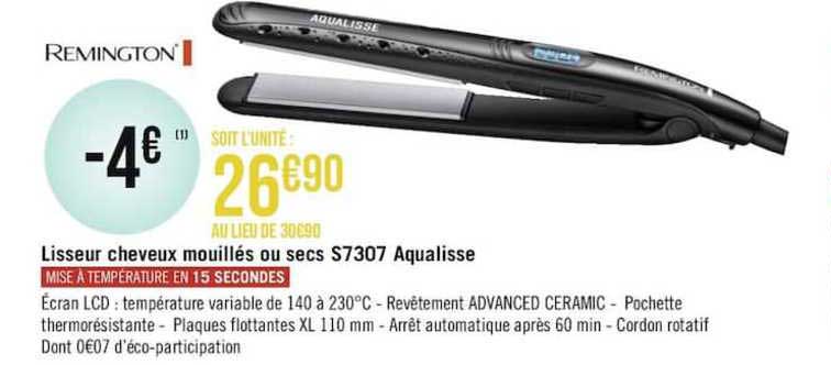 lisseur cheveux mouillés ou secs s7307 aqualisse remington