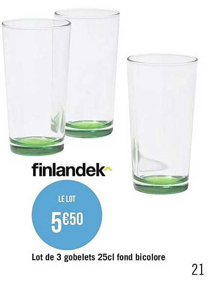 lot de 3 gobelets 25cl fond bicolore