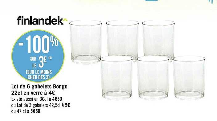 lot de 6 gobelets bongo 22cl en verre finlandek^