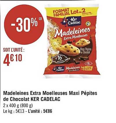 madeleine extra moelleuses maxi pépites de chocolat ker cadelac