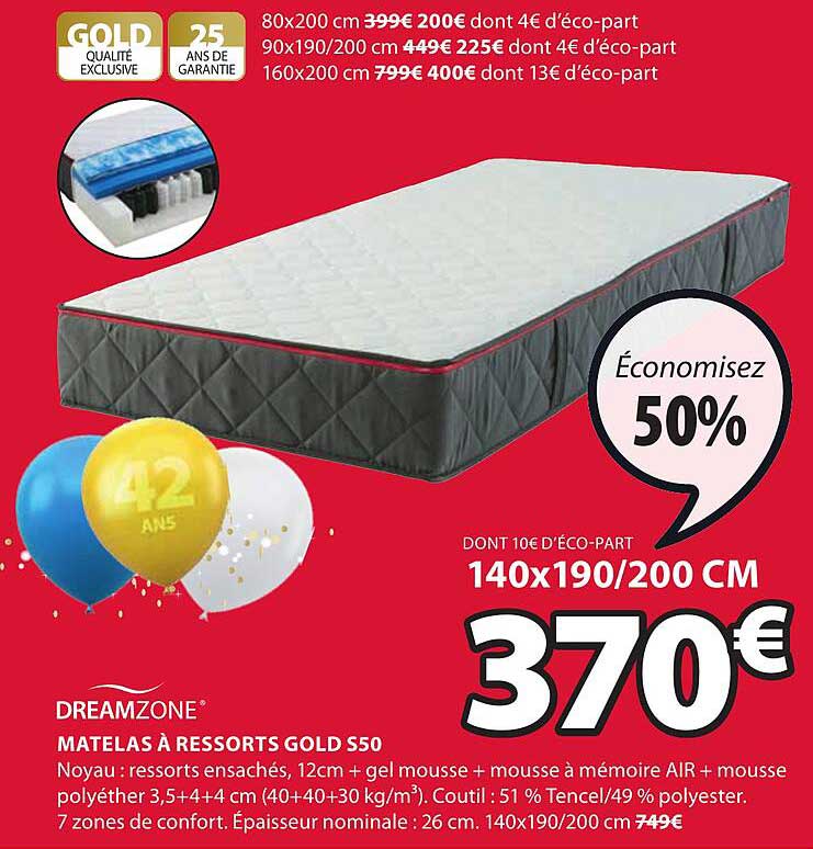 matelas à ressorts gold s50 dreamzone