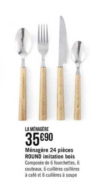 ménagère 24 pièces round imitation bois