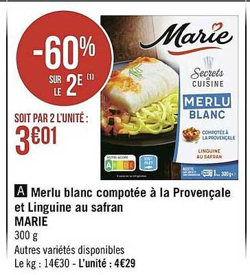 merlu blanc compotée à la provençale et linguine au safran marie