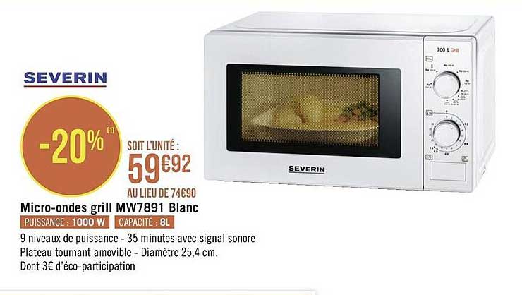 micro-ondes grill mw7891 blanc severin