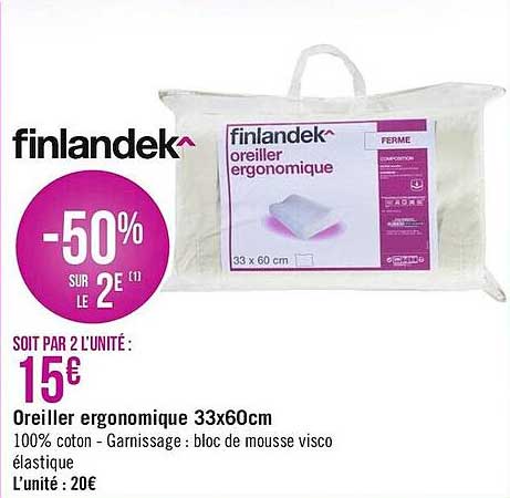 Oreiller Ergonomique 33  X 60 Cm Finlandek^