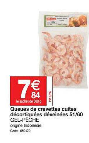 queues de crevettes cuites décortiquées déveinées 51-60 gel-pêche