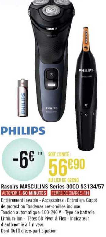 rasoir masculins series 3000 s3134-57 philips