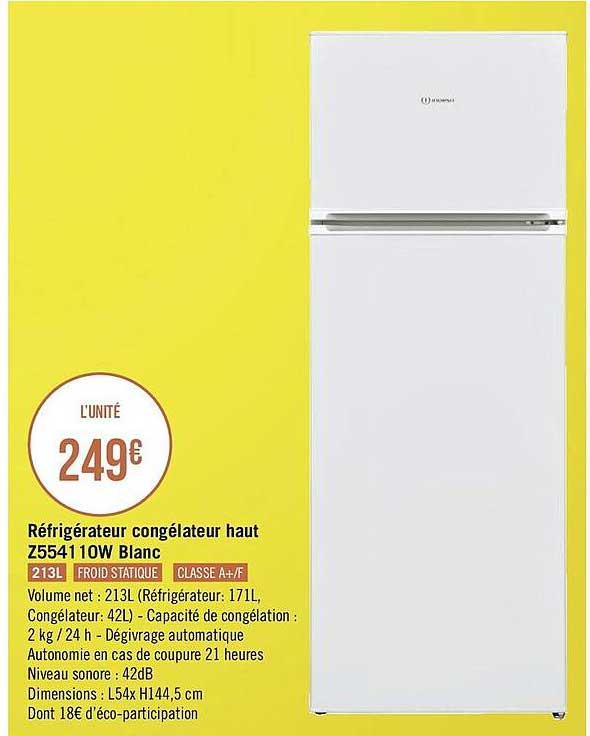 réfrigérateur congélateur haut z5541 10w blanc