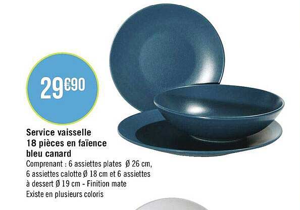 Service Vaisselle 18 Pièces En Faïence Bleu Canard
