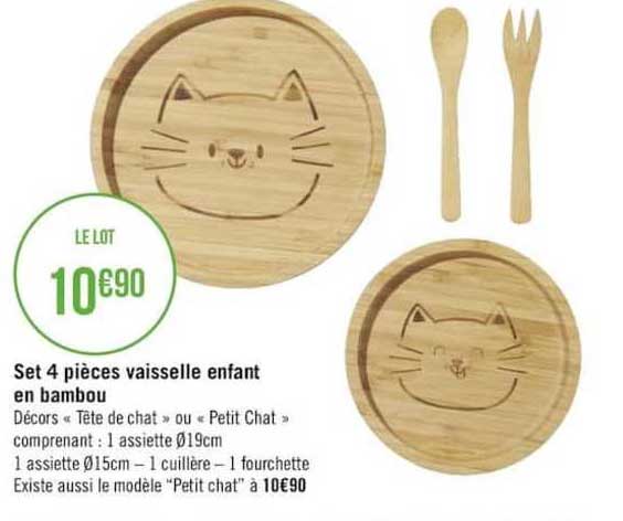 Set 4 Pièces Vaisselle Enfant En Bambou