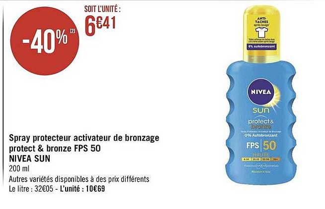 spray protecteur activateur de bronzage protect & bronze fps 50 nivea sun