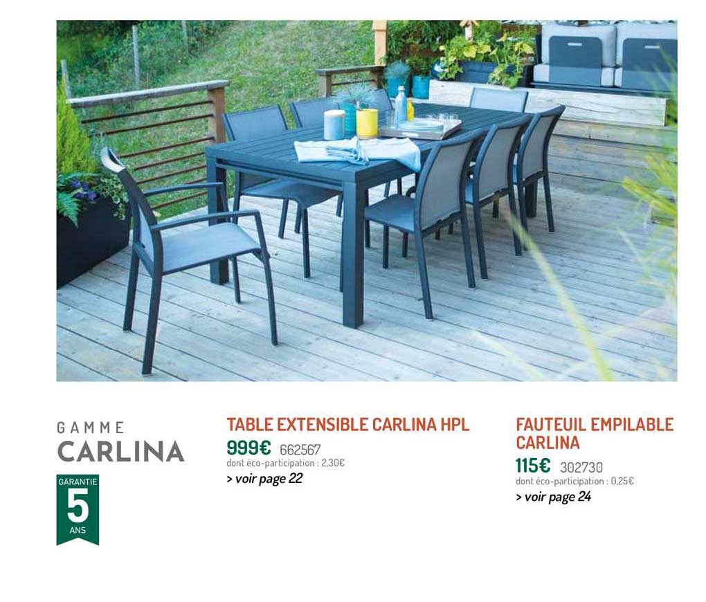 table extensible carlina hpl, fauteuil empilable carlina