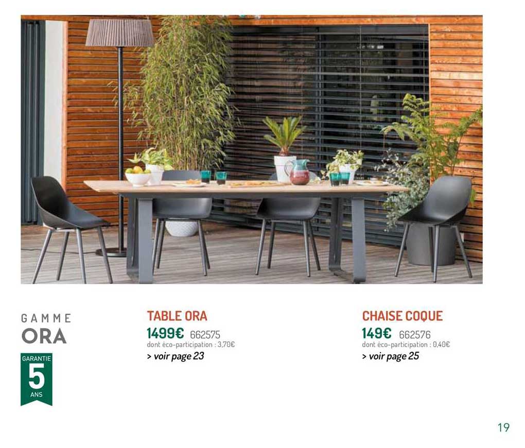 table ora, chaise coque