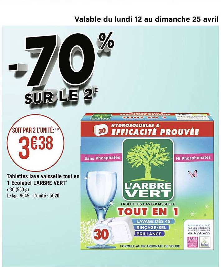 tablettes lave vaisselle tout en 1 ecolabel l'arbre vert
