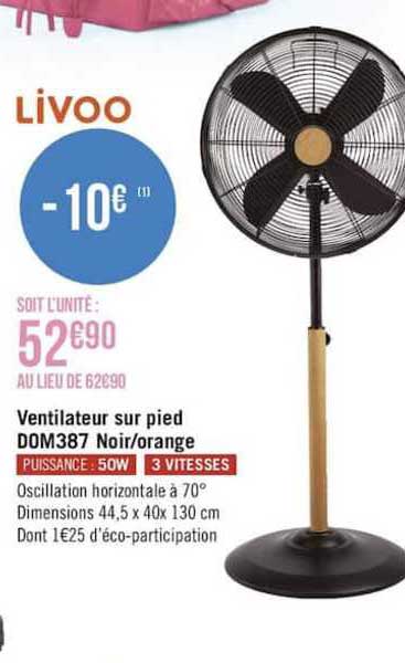 ventilateur sur pied dom387 noir-orange livoo