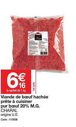 viande de bœuf hachée prête à cuisiner pur bœuf 20% m.g. charal