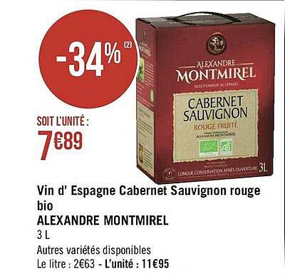 vin d'espagne cabernet sauvignon rouge bio alexandre montmirel