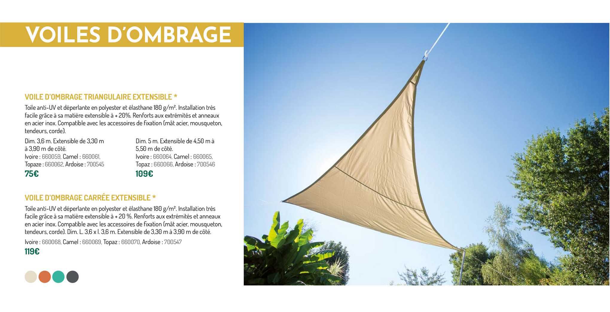 voile d'ombrage triangulaire extensible, voile d'ombrage carrée extensible