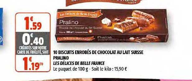 10 Biscuits Enrobés De Chocolat Au Lait Suisse Pralino Les Délices De Belle France