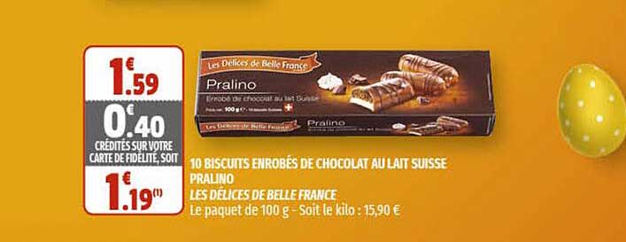 10 biscuits enrobés de chocolat au lait suisse pralino les délices de belle france